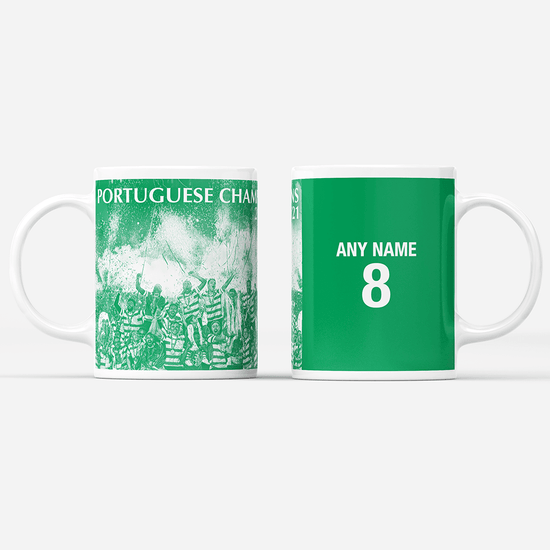 Sporting CP Lisbon 2020/2021 Portuguese Champions Inspired Personalised Football Mug with optional Coaster. Perfect item for the Leões fan.