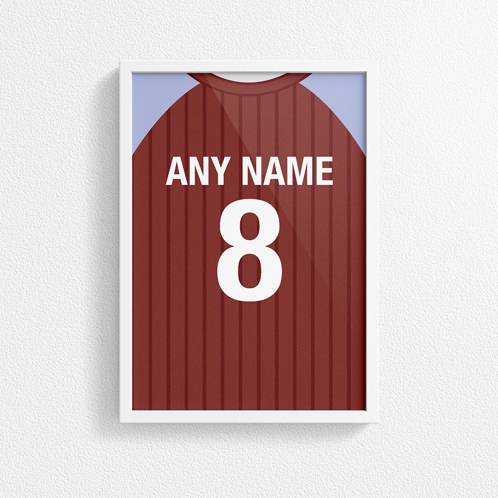 Aston Villa Retro Home Kit Shirt Inspired Colours for Personalised Football Poster Print.