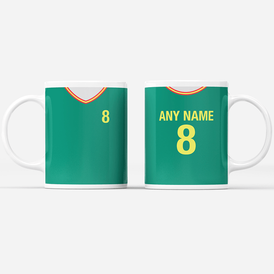 Senegal Retro Style Home Kit Shirt Inspired Colours for Personalised Football Mug with optional Coaster.