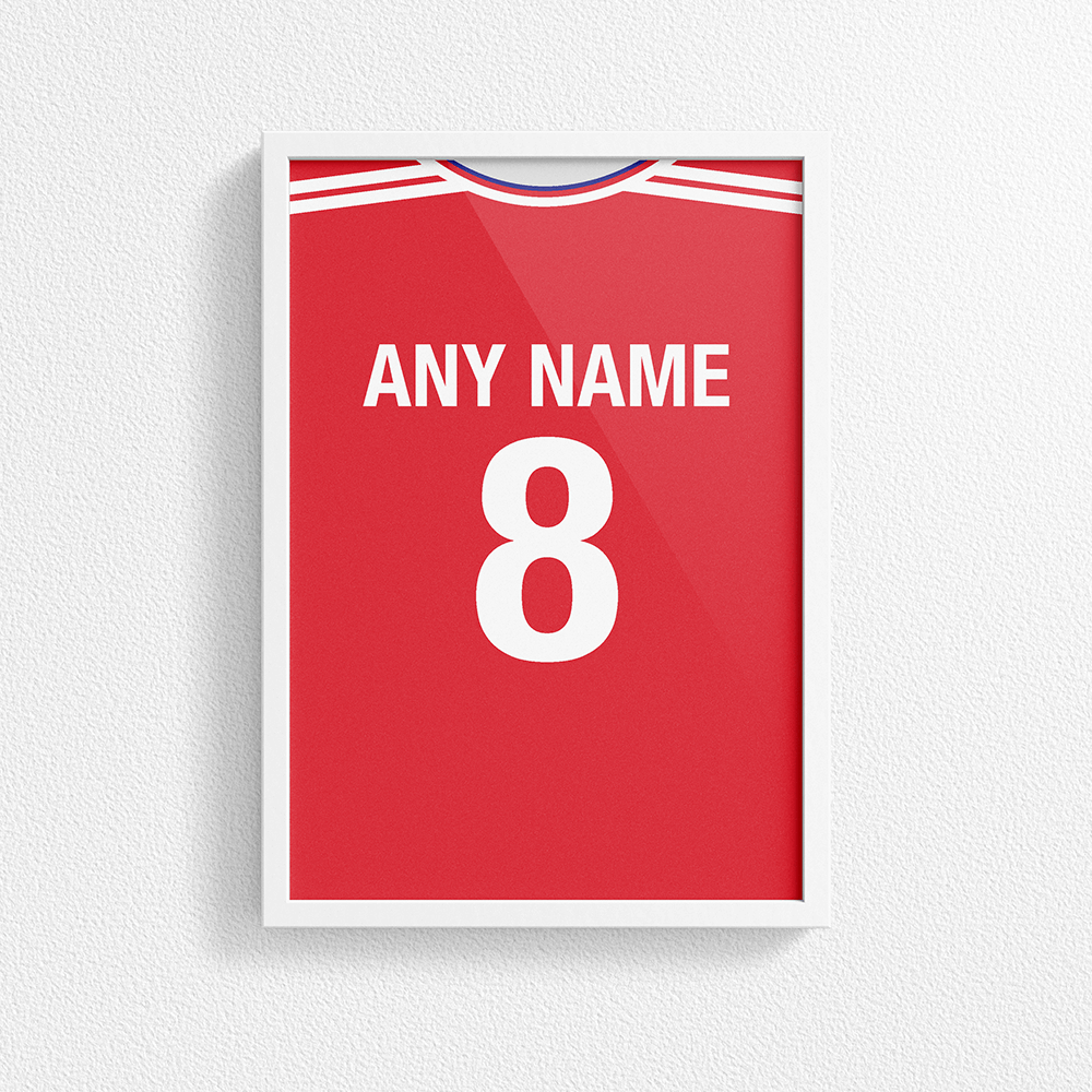 Arsenal Retro Home Kit Shirt Inspired Colours for Personalised Football Poster Print.