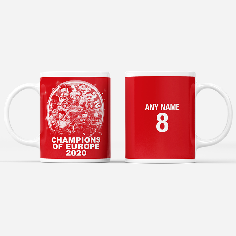 Bayern Munich 2019/2020 Champions of Europe Inspired Colours for Personalised Football Mug with optional Coaster. Perfect item for the Bavarians fan.