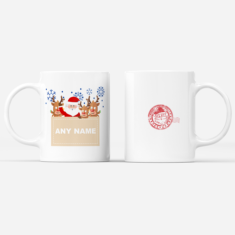 Merry Christmas 'Personalised' Mug. Santa and Rudolph Reindeer