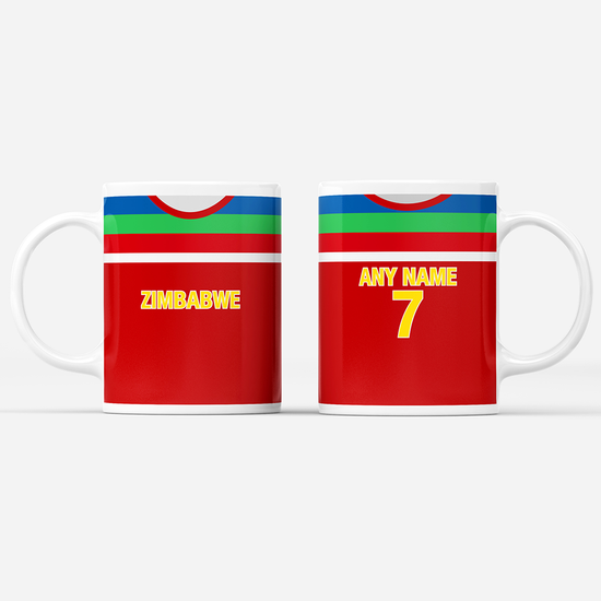 Zimbabwe Retro Style Home Kit Shirt Inspired Colours for Personalised Football Mug with optional Coaster. Perfect item for the Chevrons fan.