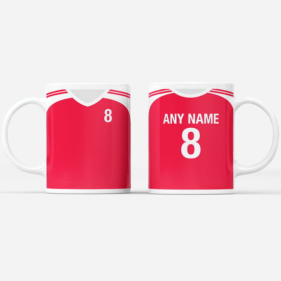 Denmark Retro Style Home Kit Shirt Inspired Colours for Personalised Football Mug with optional Coaster. Perfect item for the Danish Dynamite fan.