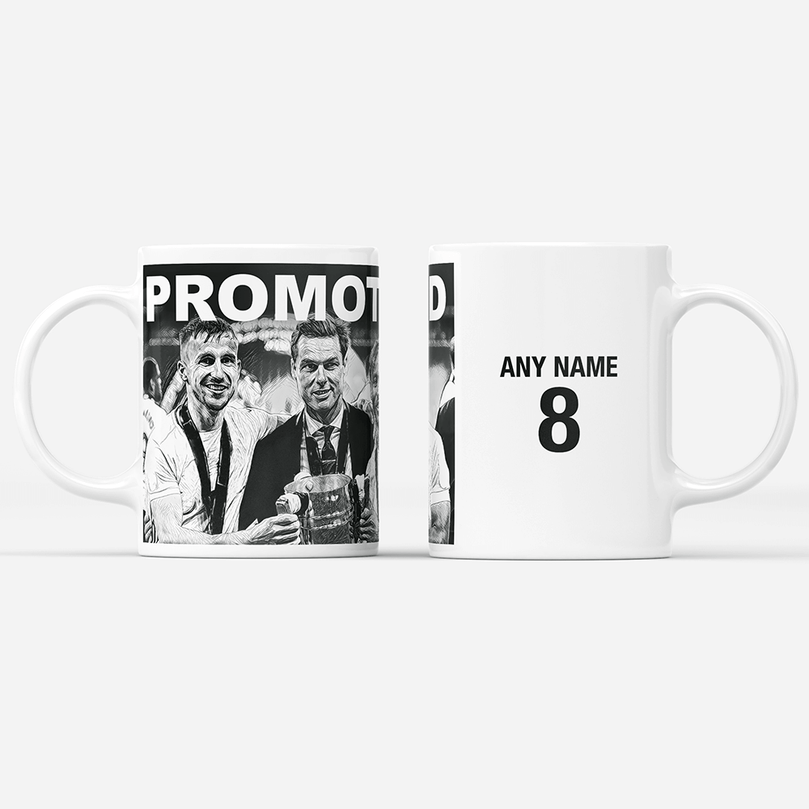 Fulham 2019/2020 Promoted Champions Inspired Colours for Personalised Football Mug with optional Coaster. Perfect item for The Cottagers fan.