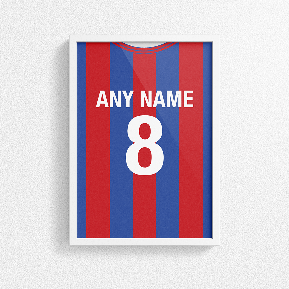 Crystal Palace Retro Home Kit Shirt Inspired Colours for Personalised Football Poster Print.