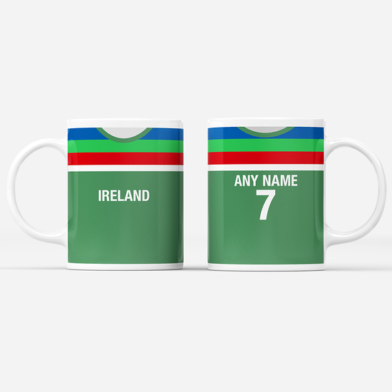 Ireland Retro Style Home Kit Shirt Inspired Colours for Personalised Football Mug with optional Coaster. Perfect item for the Men In Green fan.