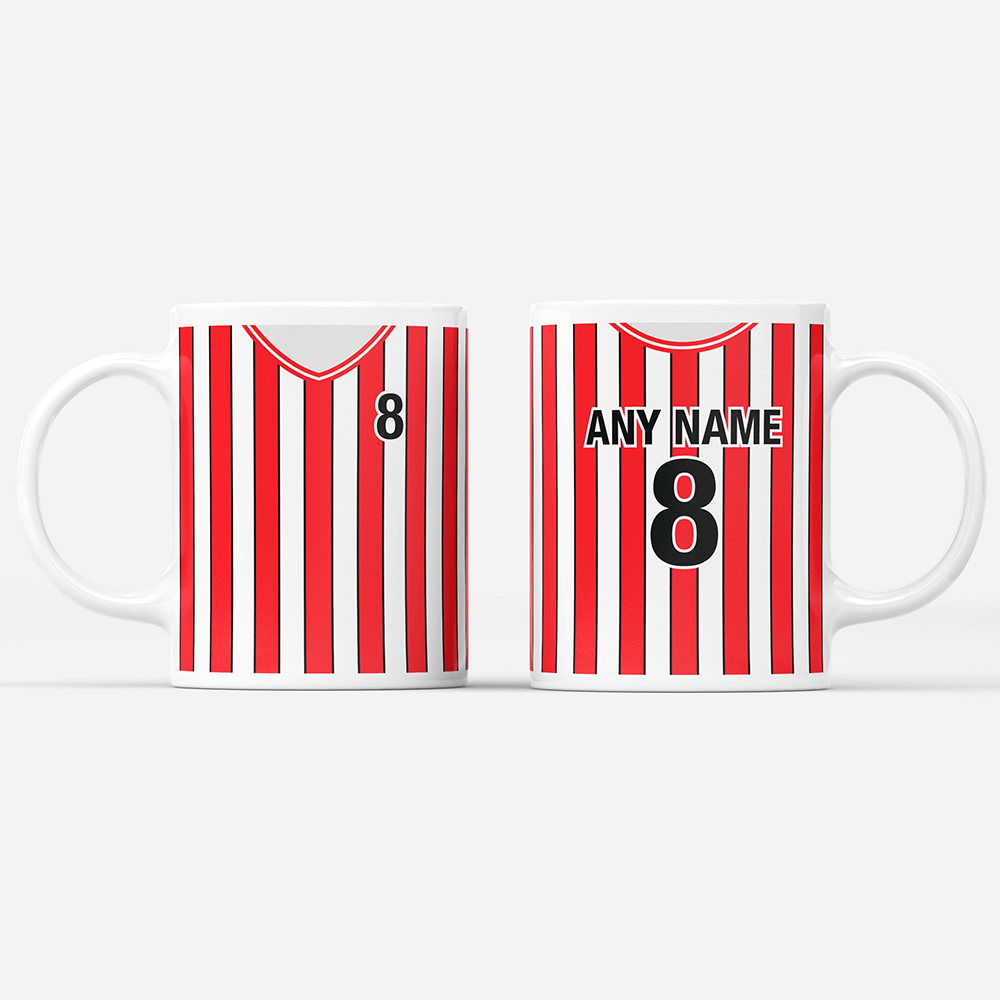 Sheffield United Retro Style Home Kit Shirt Inspired Colours for Personalised Football Mug with optional Coaster.