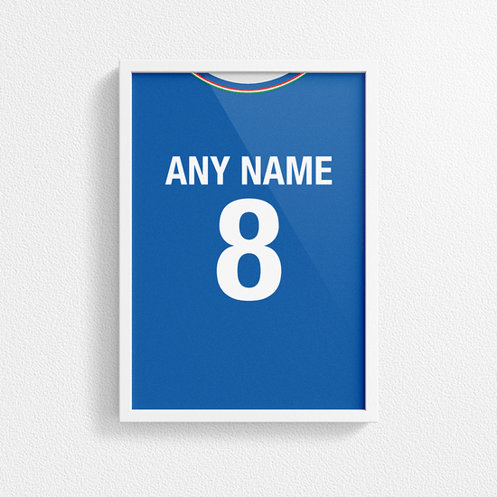 Italy Retro Home Kit Shirt Inspired Colours for Personalised Football Poster Print. Perfect item for a Azzurri fan.