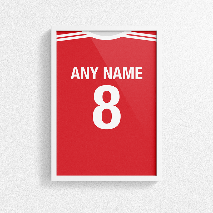 Bayern Munich Retro Home Kit Shirt Inspired Colours for Personalised Football Poster Print.