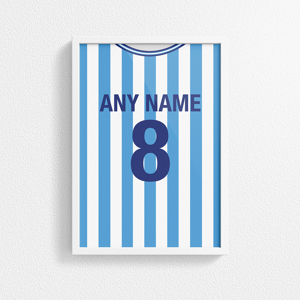 Coventry Retro Home Kit Shirt Inspired Colours for Personalised Football Poster Print.