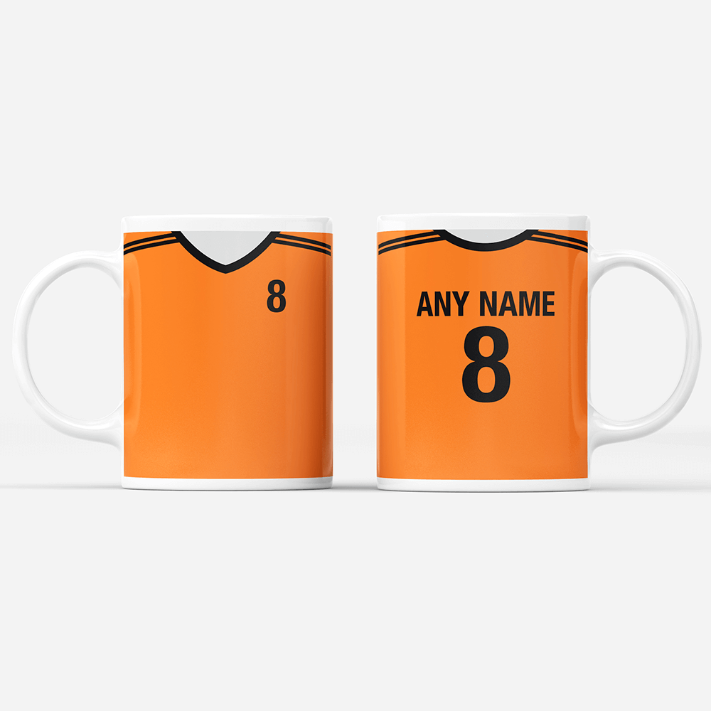 Netherlands / Holland Retro Style Home Kit Shirt Inspired Colours for Personalised Football Mug with optional Coaster.