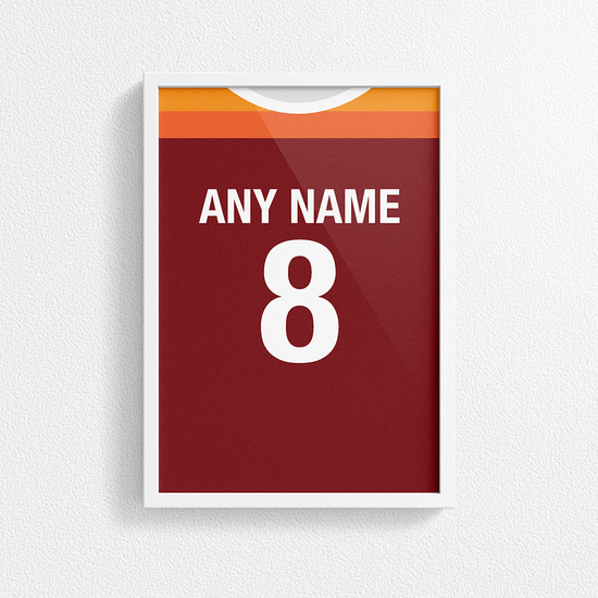 Roma Retro Home Kit Shirt Inspired Colours for Personalised Football Poster Print.