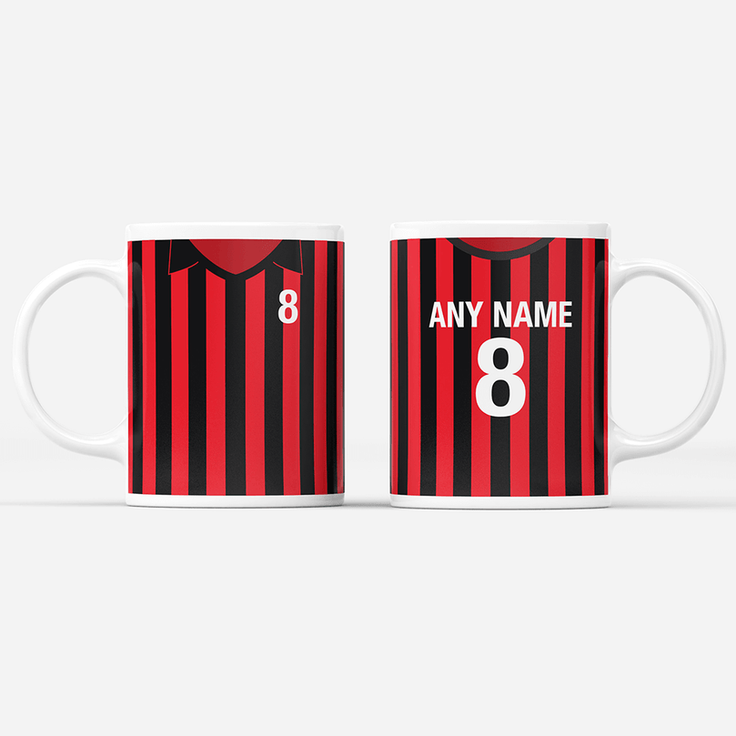 AC Milan  Retro Style Home Kit Shirt Inspired Colours for Personalised Football Mug with optional Coaster.