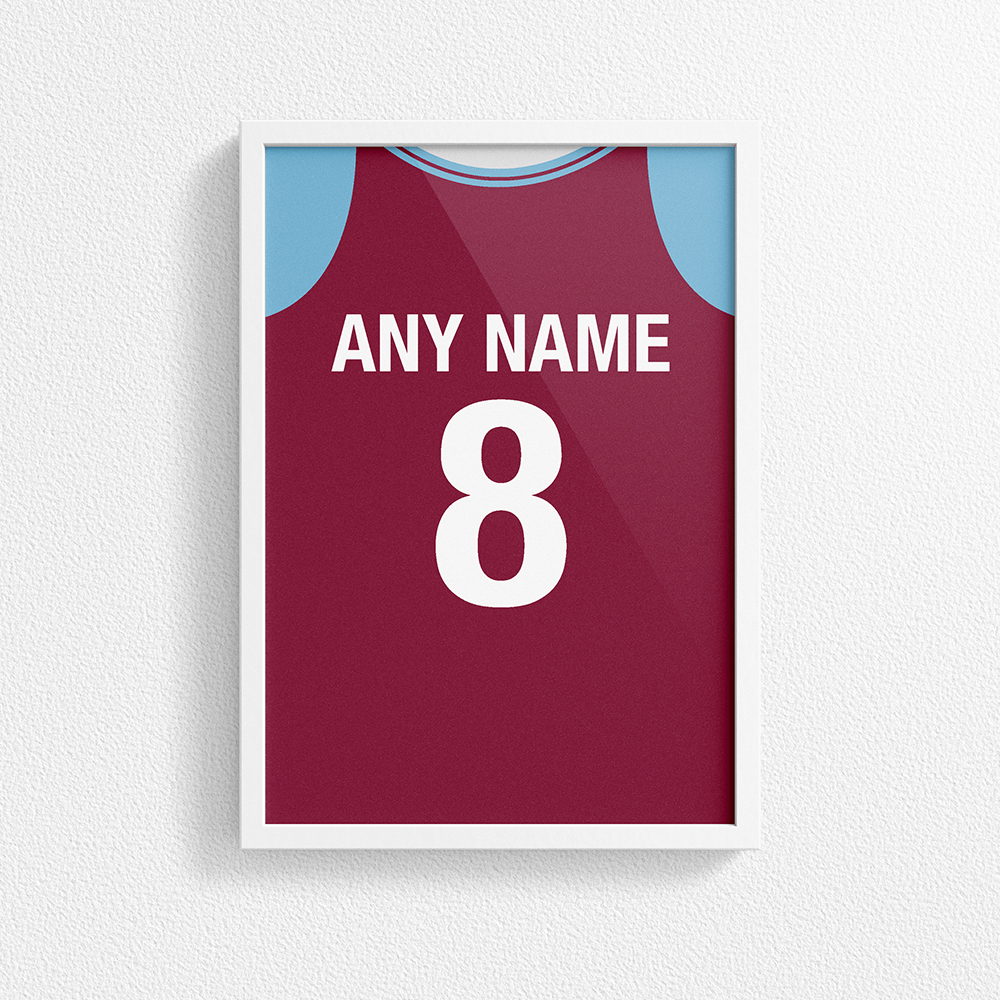 West Ham Retro Home Kit Shirt Inspired Colours for Personalised Football Poster Print.