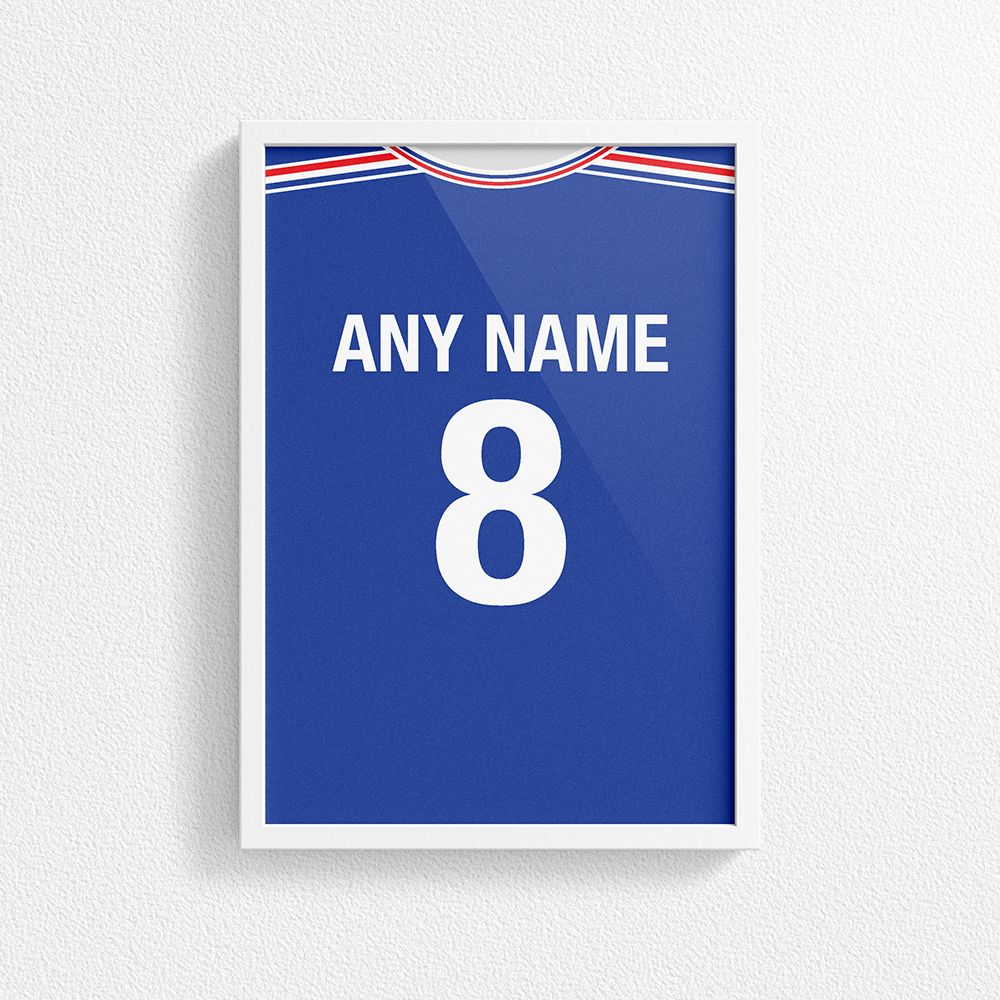 France Retro Home Kit Shirt Inspired Colours for Personalised Football Poster Print.