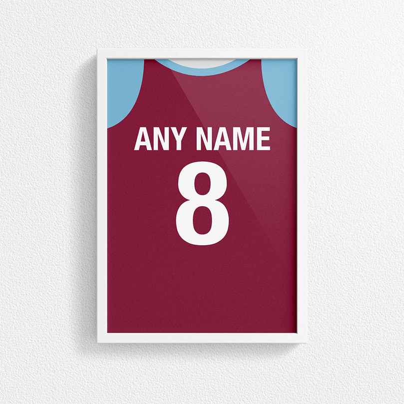 Burnley Retro Home Kit Shirt Inspired Colours for Personalised Football Poster Print.