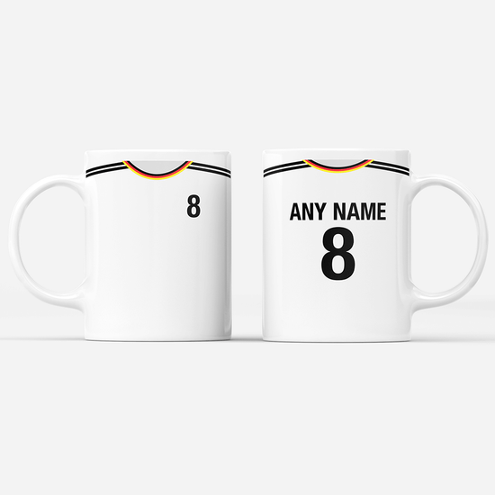 Germany Retro Style Home Kit Shirt Inspired Colours for Personalised Football Mug with optional Coaster. Perfect item for the Die Nationalelf fan.