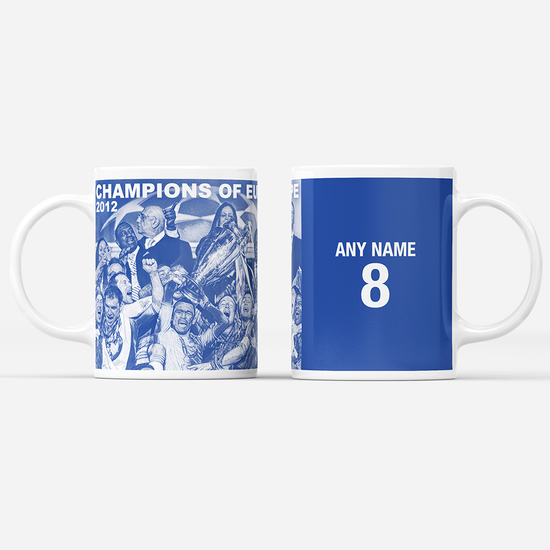 Chelsea 2011/2012 Champions of Europe Inspired Colours for Personalised Football Mug with optional Coaster. Perfect item for The Blues fan.