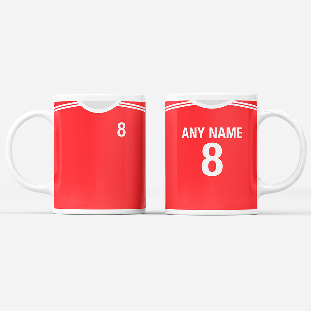 Switzerland Retro Style Home Kit Shirt Inspired Colours for Personalised Football Mug with optional Coaster. Perfect item for The Nati fans.