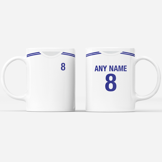 Greece Retro Style Home Kit Shirt Inspired Colours for Personalised Football Mug with optional Coaster. Perfect item for the I Galanolefki fan.