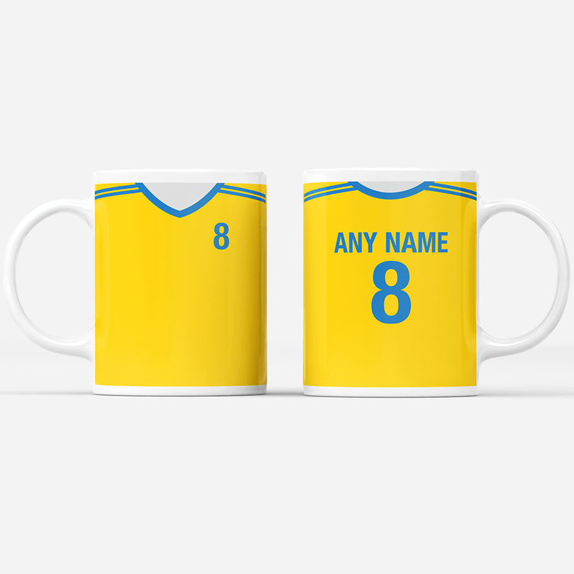 Ukraine Retro Style Home Kit Shirt Inspired Colours for Personalised Football Mug with optional Coaster. Perfect item for the Zbirna fan.