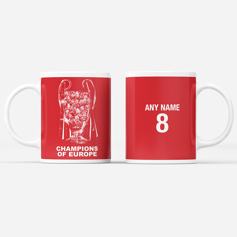 Bayern Munich 2019/2020 Champions of Europe Inspired Colours for Personalised Football Mug with optional Coaster. Perfect item for the Bavarians fan.