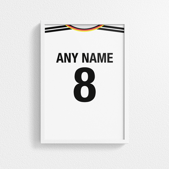 Germany Retro Home Kit Shirt Inspired Colours for Personalised Football Poster Print. Perfect item for the Die Nationalelf fan.