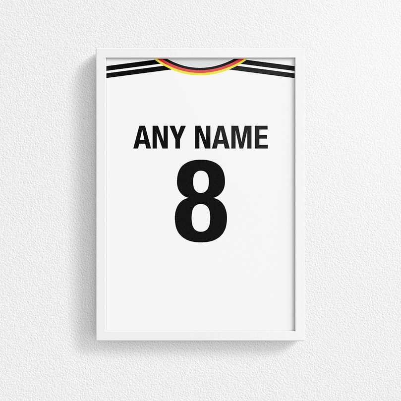 Germany Retro Home Kit Shirt Inspired Colours for Personalised Football Poster Print. Perfect item for the Die Nationalelf fan.