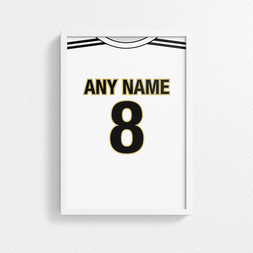 Real Madrid Retro Home Kit Shirt Inspired Colours for Personalised Football Poster Print.