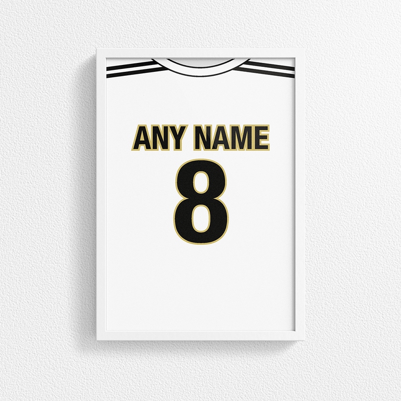 Real Madrid Retro Home Kit Shirt Inspired Colours for Personalised Football Poster Print.