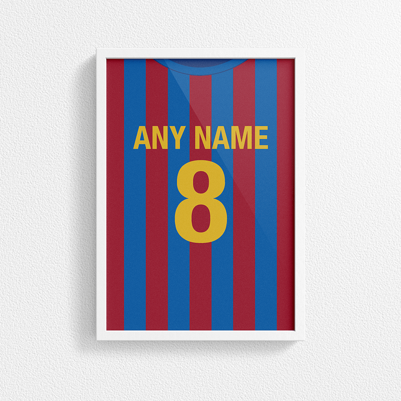 Barcelona Retro Home Kit Shirt Inspired Colours for Personalised Football Poster Print.