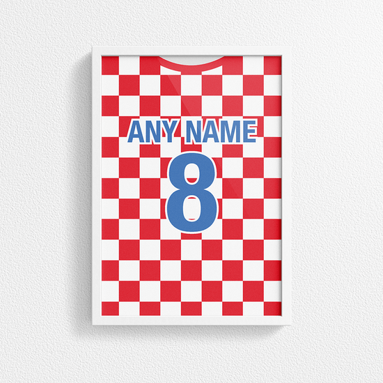 Croatia Retro Home Kit Shirt Inspired Colours for Personalised Football Poster Print. Perfect item for the Vatreni fan.