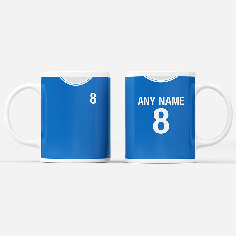 Leicester City Retro Style Home Kit Shirt Inspired Colours for Personalised Football Mug with optional Coaster.