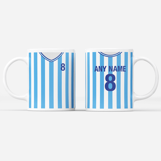 Coventry Retro Style Home Kit Shirt Inspired Colours for Personalised Football Mug with optional Coaster.