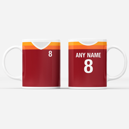 Roma Retro Style Home Kit Shirt Inspired Colours for Personalised Football Mug with optional Coaster.