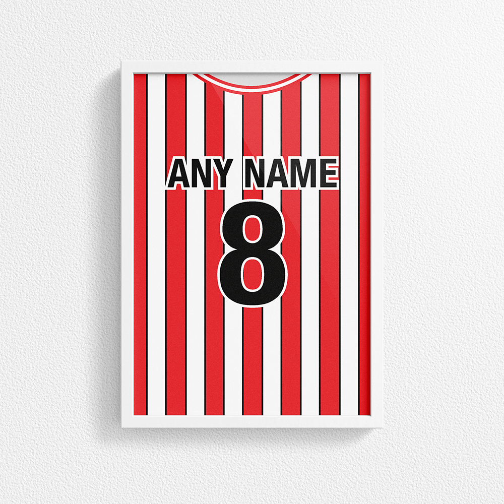 Sheffield United Retro Home Kit Shirt Inspired Colours for Personalised Football Poster Print.