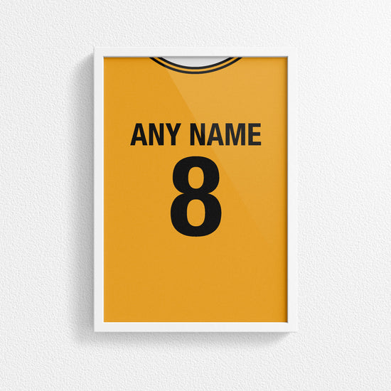 Wolverhampton Retro Home Kit Shirt Inspired Colours for Personalised Football Poster Print.