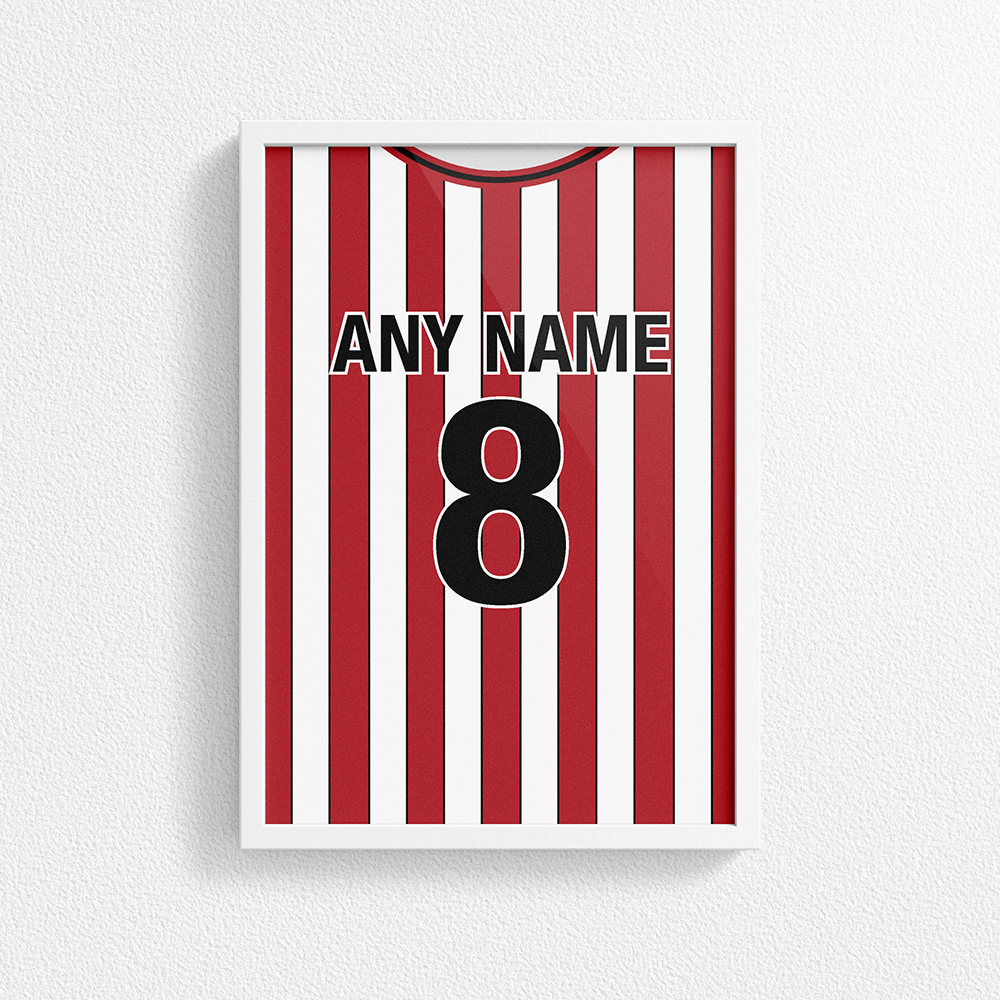 Southampton Retro Style Home Kit Shirt Inspired Colours for Personalised Football Mug with optional Coaster.