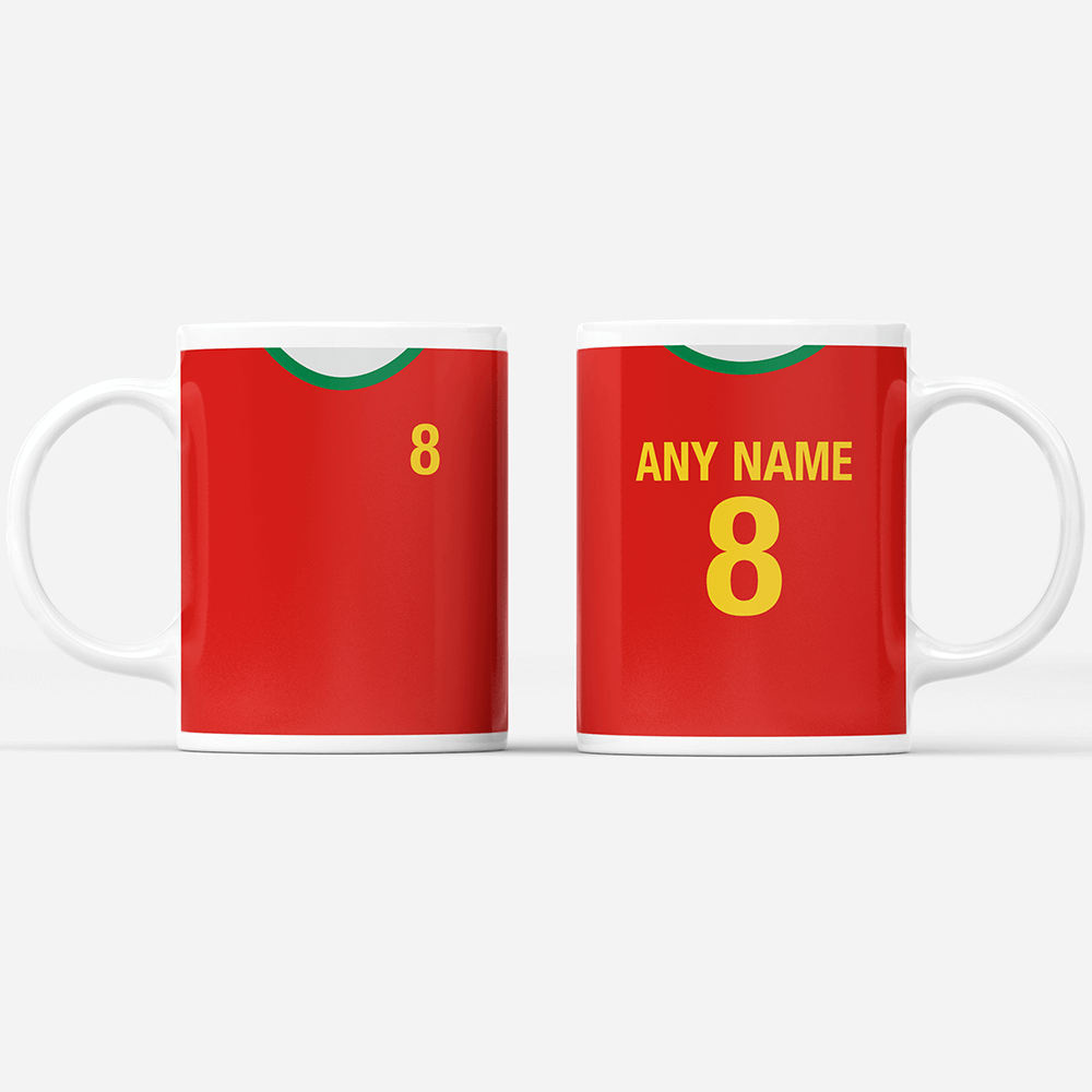 Portugal Retro Style Home Kit Shirt Inspired Colours for Personalised Football Mug with optional Coaster. Perfect item for the Selecção das Quinas fan.