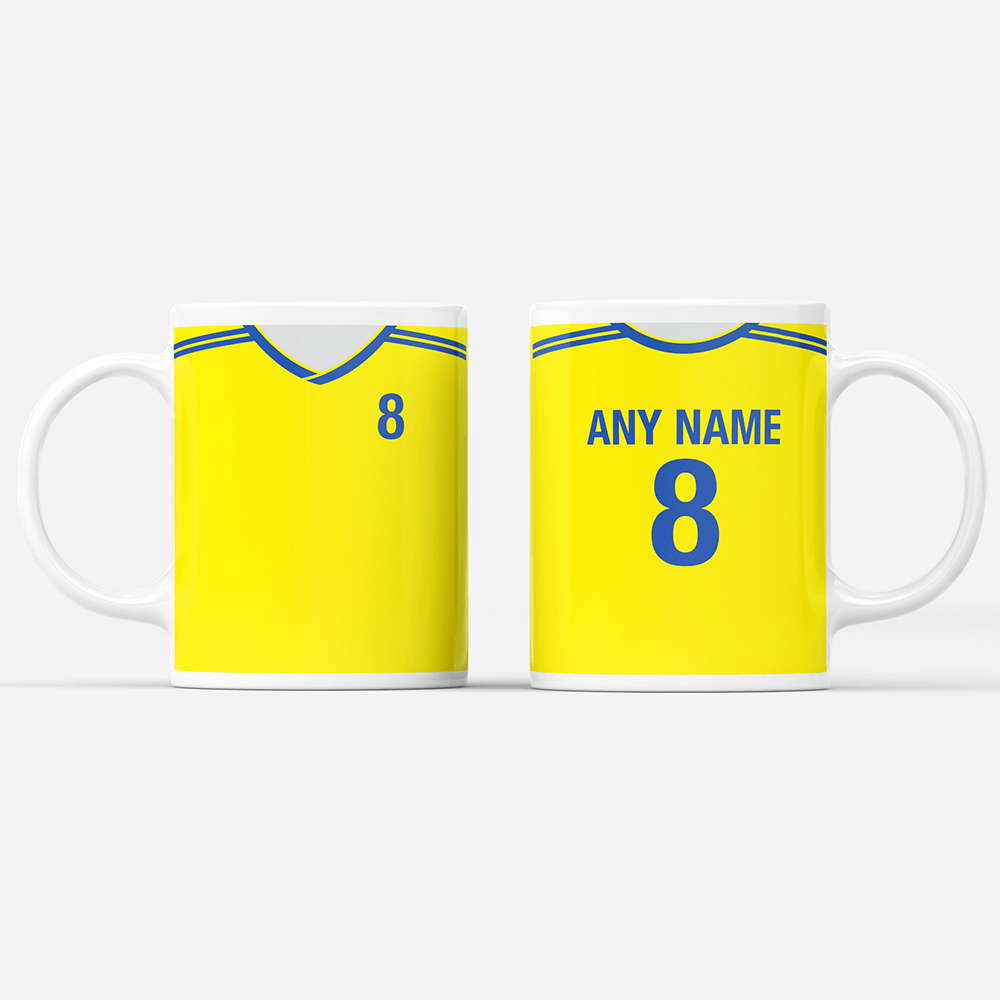 Romania Retro Style Home Kit Shirt Inspired Colours for Personalised Football Mug with optional Coaster.