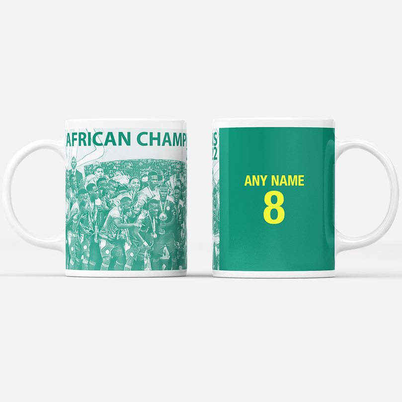 Senegal 2022 African Champions Inspired Personalised Football Mug with optional Coaster. Perfect item for the Lions of Teranga fan.