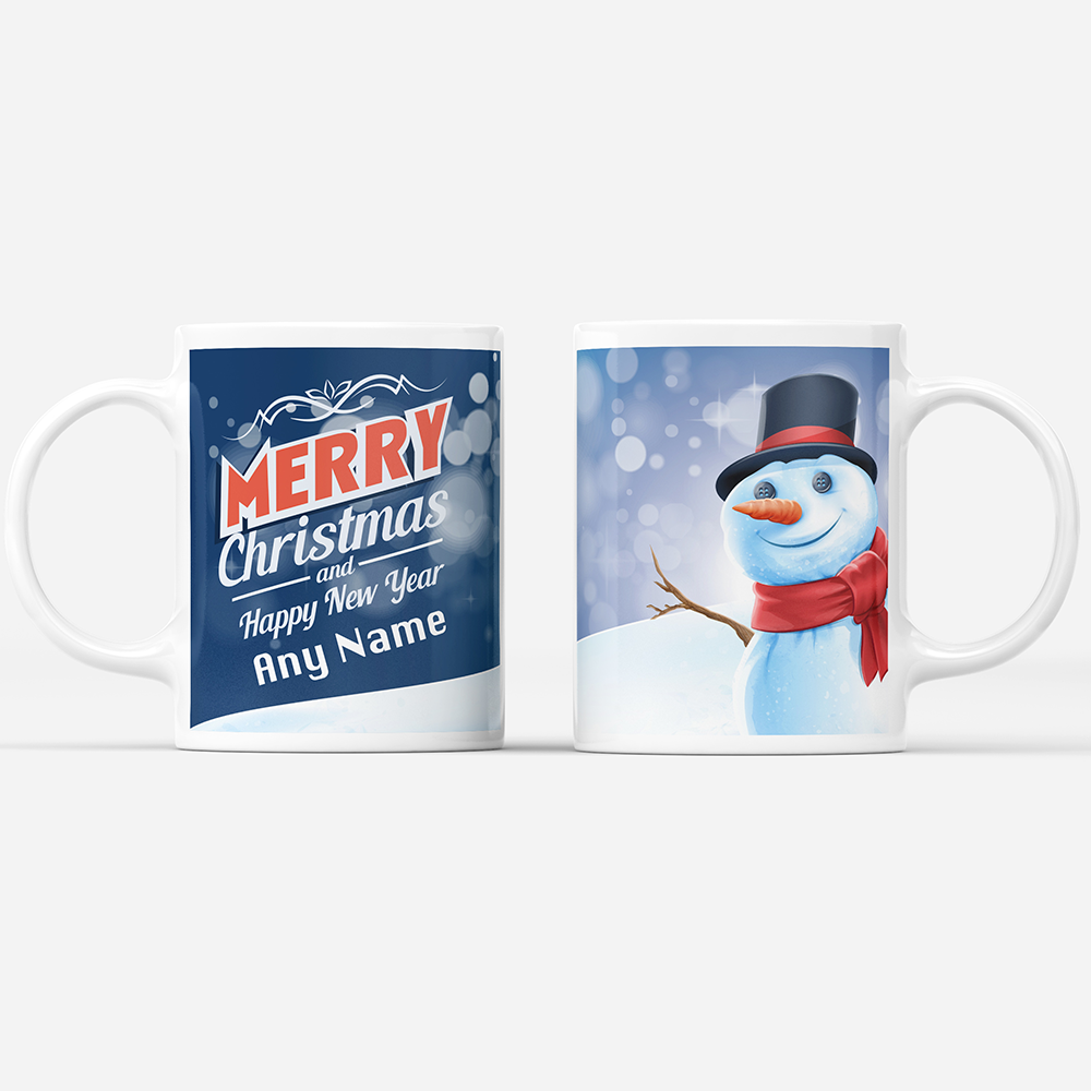 Merry Christmas & Happy New Year 'Personalised' Mug. Xmas Snowman.