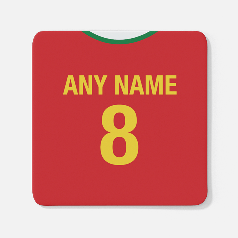 Portugal Retro Style Home Kit Shirt Inspired Colours for Personalised Football Coaster with optional Mug. Perfect item for the Selecção das Quinas fan.