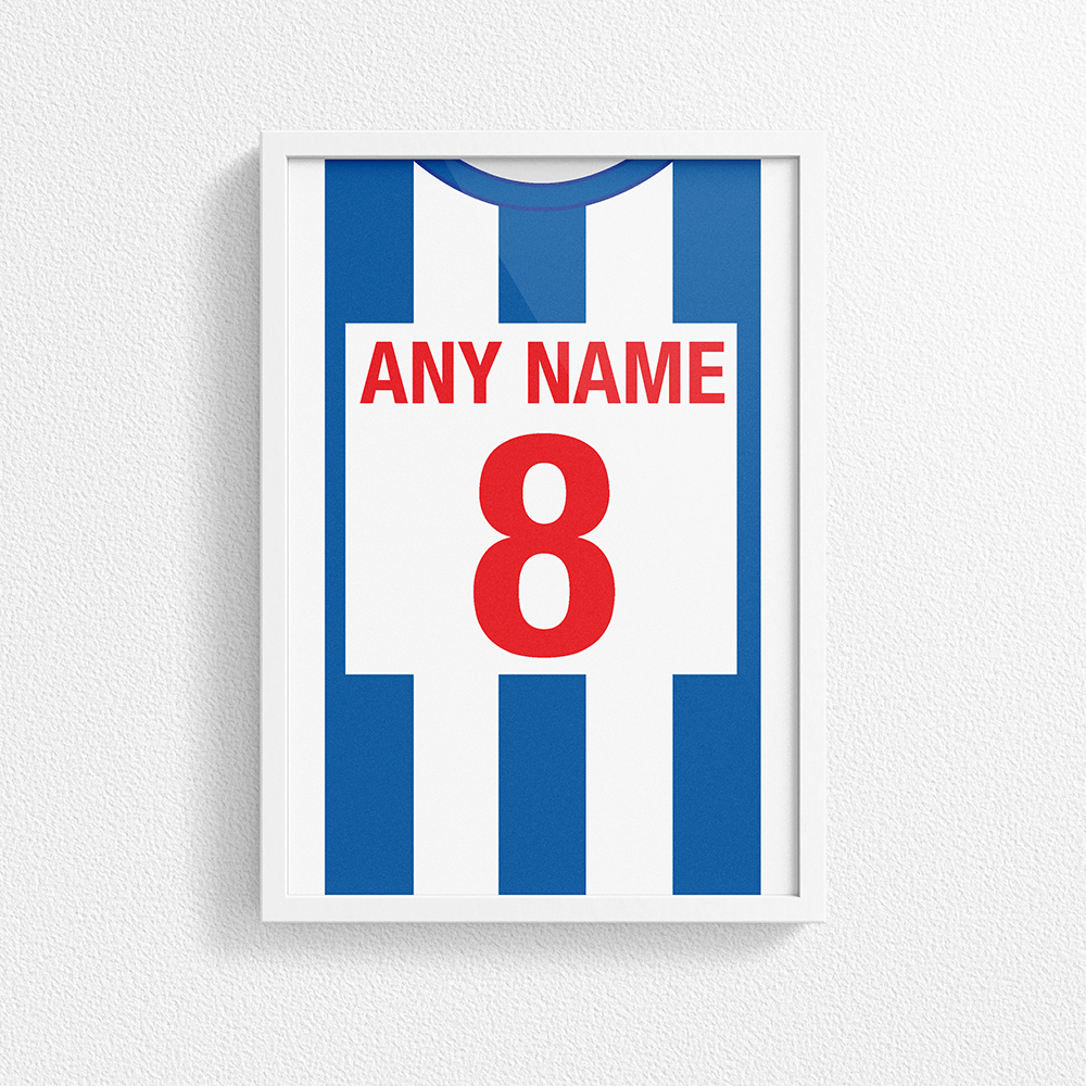 Brighton & Hove Albion Retro Home Kit Shirt Inspired Colours for Personalised Football Poster Print.