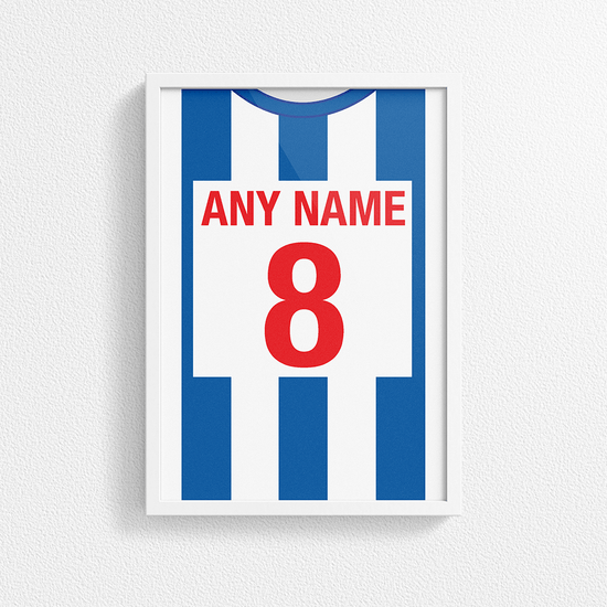 Brighton & Hove Albion Retro Home Kit Shirt Inspired Colours for Personalised Football Poster Print.