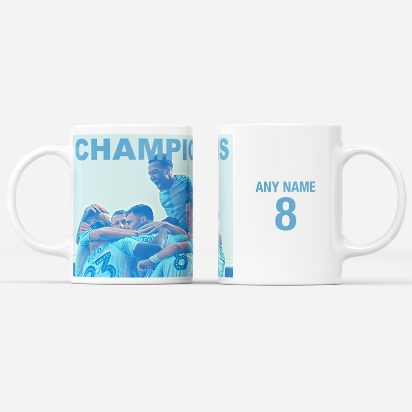 Coventry City 2019/2020 Champions Inspired Colours for Personalised Football Mug with optional Coaster. Perfect item for The Sky Blues fan.