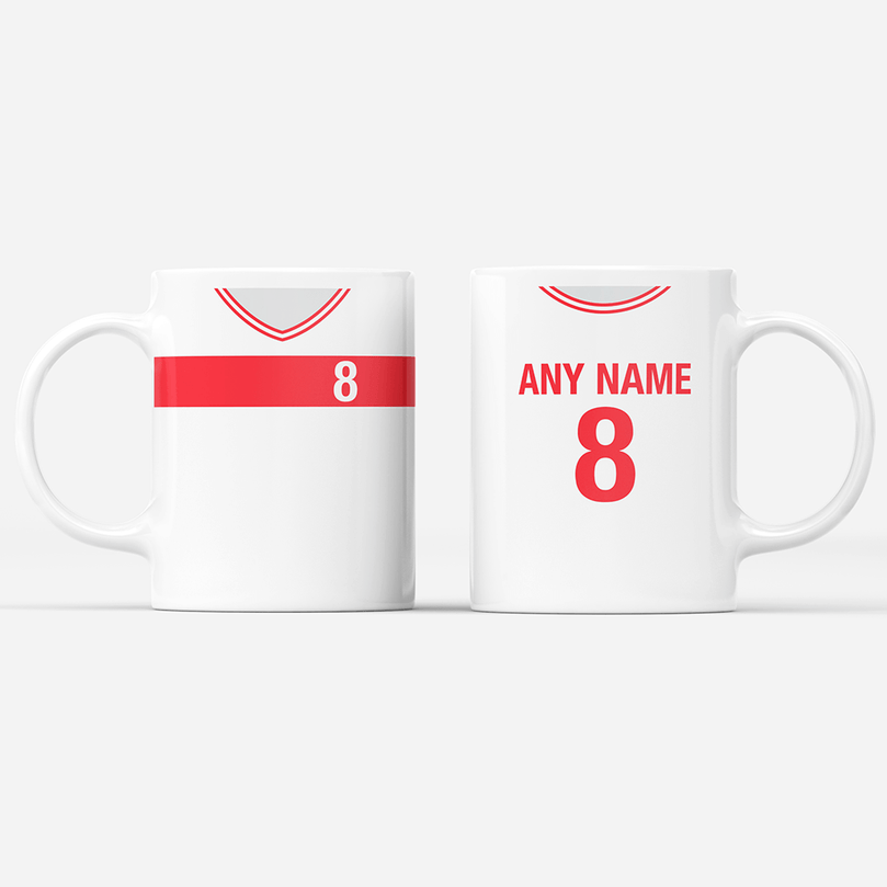 Turkey Retro Style Home Kit Shirt Inspired Colours for Personalised Football Mug with optional Coaster. Perfect item for the Ay-Yıldızlılar fans.