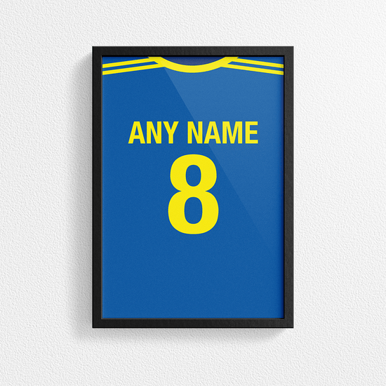 Bosnia & Herzegovina Retro Home Kit Shirt Inspired Colours for Personalised Football Poster Print.