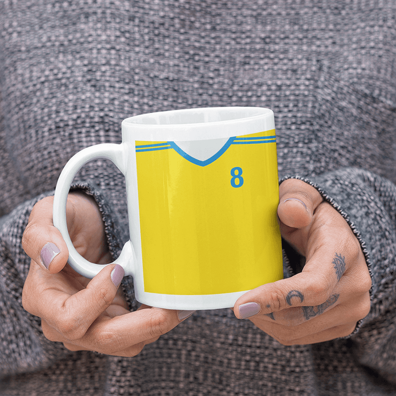 Ukraine Retro Style Home Kit Shirt Inspired Colours for Personalised Football Mug with optional Coaster. Perfect item for the Zbirna fan.